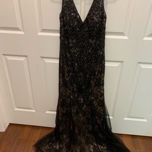 Black beaded evening dress